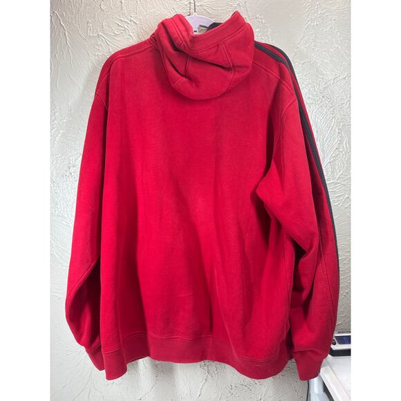 Adidas Hoodie Sweatshirt Mens Red Y2K Vintage Pullover 3 Stripes Size Medium - Picture 2 of 6